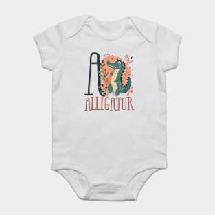 A for Alligator - Alphabet Animal Letter A - Boho Chic Style Baby Bodysuit